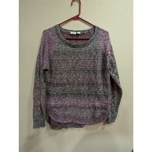 Women's purple striped baseball style cotton blend knit sweater size L